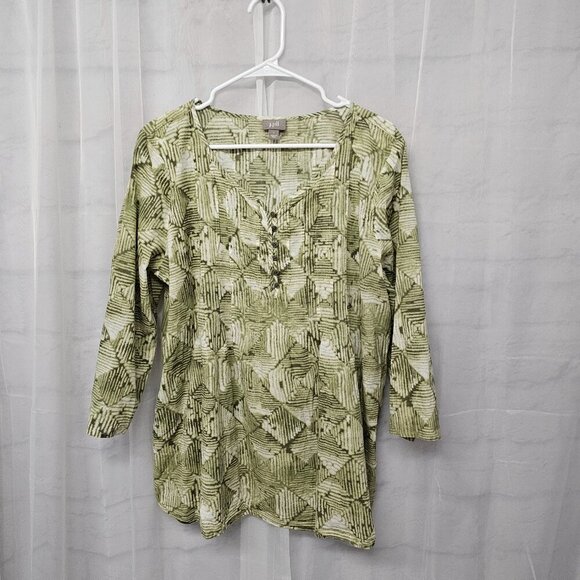 J. Jill Green Geometric Boho Peasant Blouse Hippie Festival L - Picture 8 of 12